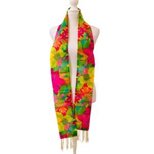 Vintage 1960's Rectangular Bright Colored Scarf Fringe Edges